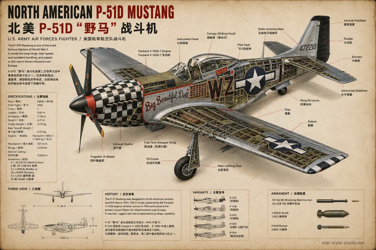 P-51D Mustang anatomy plate