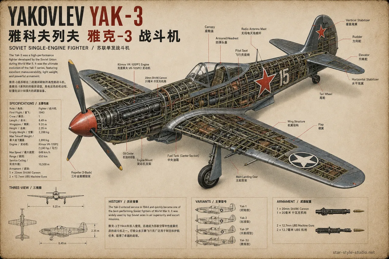 Yakovlev Yak-3 anatomy plate
